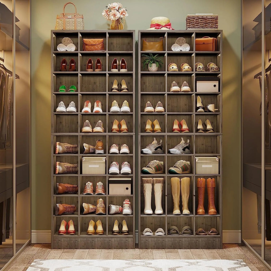 Meuble à chaussures haut 30 paires, étagère de rangement à chaussures en bois blanc 10 niveaux pour placard, entrée - 10 niveaux
