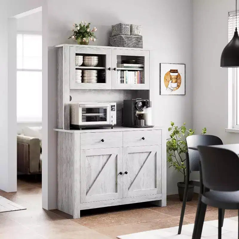 Armoire de cuisine avec support pour micro-ondes, armoire de type « hutch » avec buffet et étagères réglables, pour la cuisine et la salle à manger