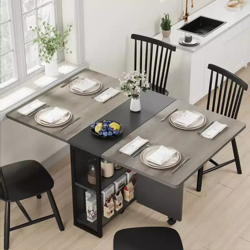 Table à manger pliante pour cuisine, table à manger peu encombrante, table de cuisine à rallonges avec 6 roulettes pour petits espaces