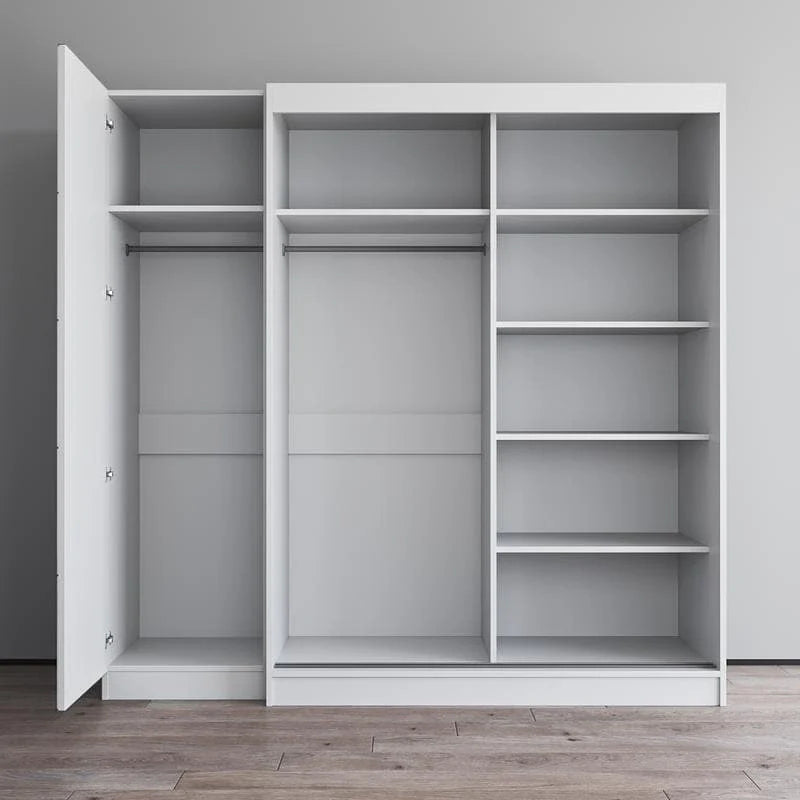 Armoire 2 portes avec miroir, façade vitrée, 2 personnes (Gris / Noir / Blanc)