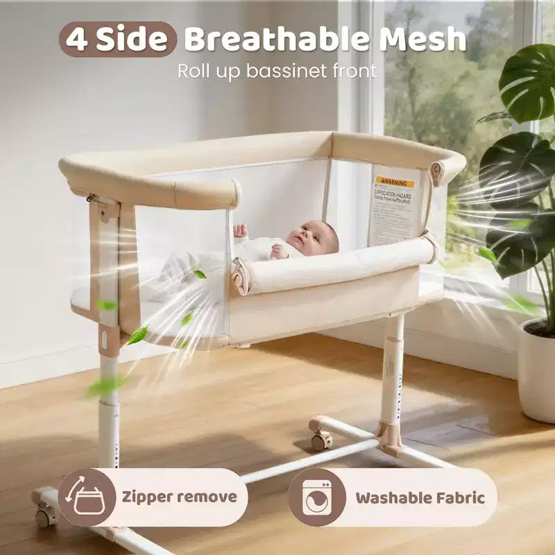 Berceau pour bébé avec roulettes – Beige / Gris / Rose, Cododo, pour 1 bébé
