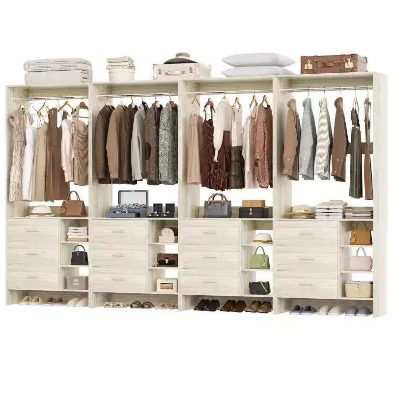 Besiost Lot de 4 organisateurs de placard avec tiroirs en bois et tringles de suspension