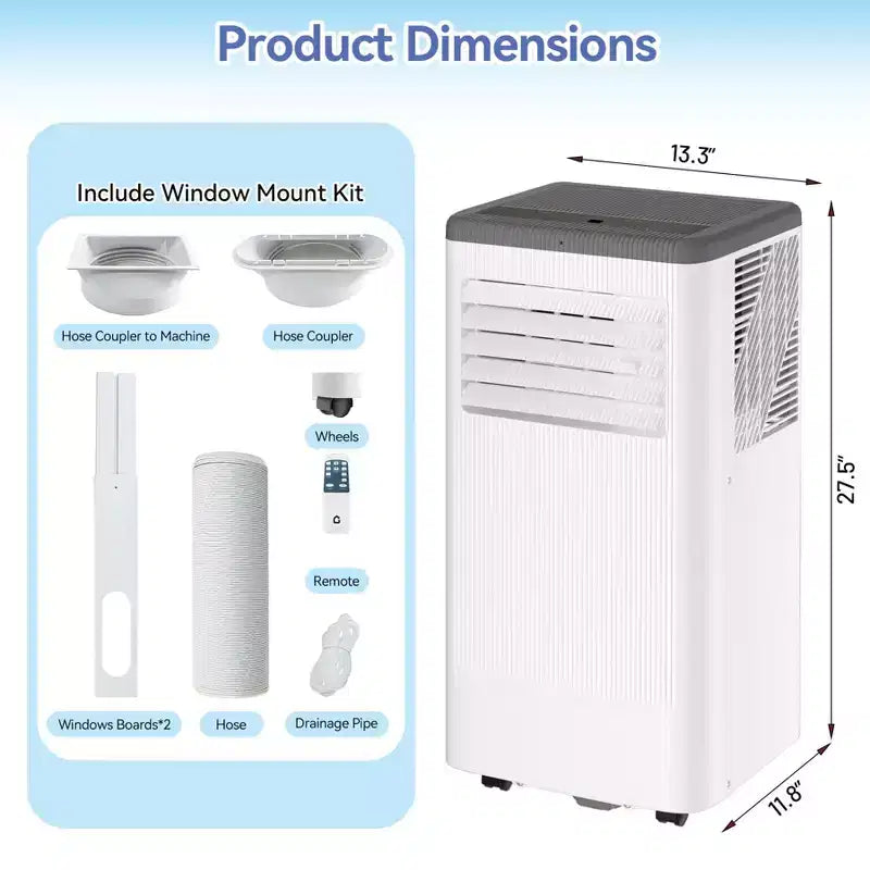 Climatiseur Portable, Flarhetoric 10000 BTU Climatisation/Ventilation/Déshumidification 3 EN 1, Unité AC Portable pour Pièce de 52 m², Unités pour Pièces à Faible Bruit