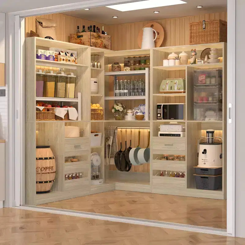 Besiost Lot de 3 dressings d'angle avec étagères et tiroirs, organisateur de placard autoportant avec tringles à vêtements