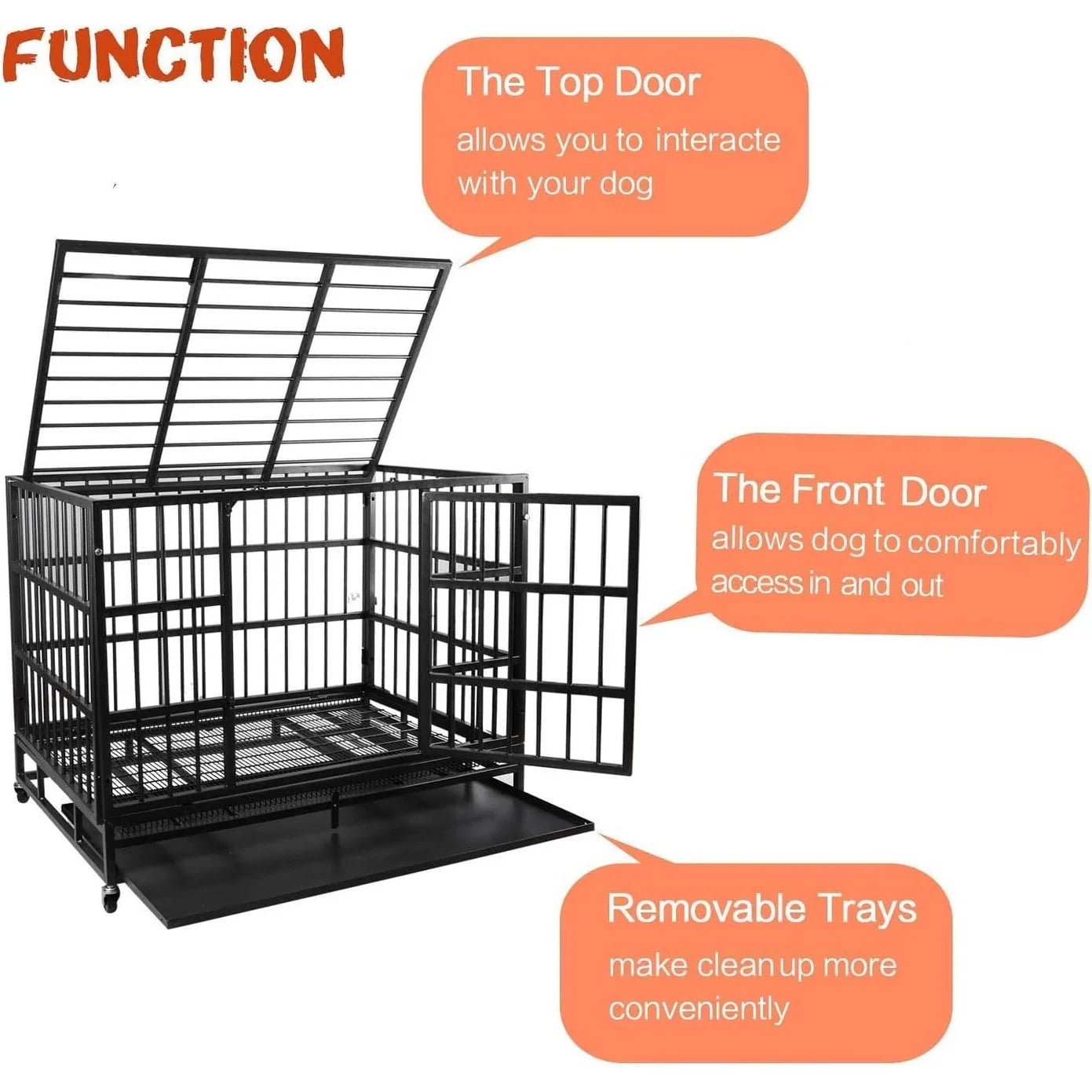 BOSSIN Cage pour Chien Robuste Indestructible 48/38 Pouces, Niche Anti-Évasion avec Roues Verrouillables