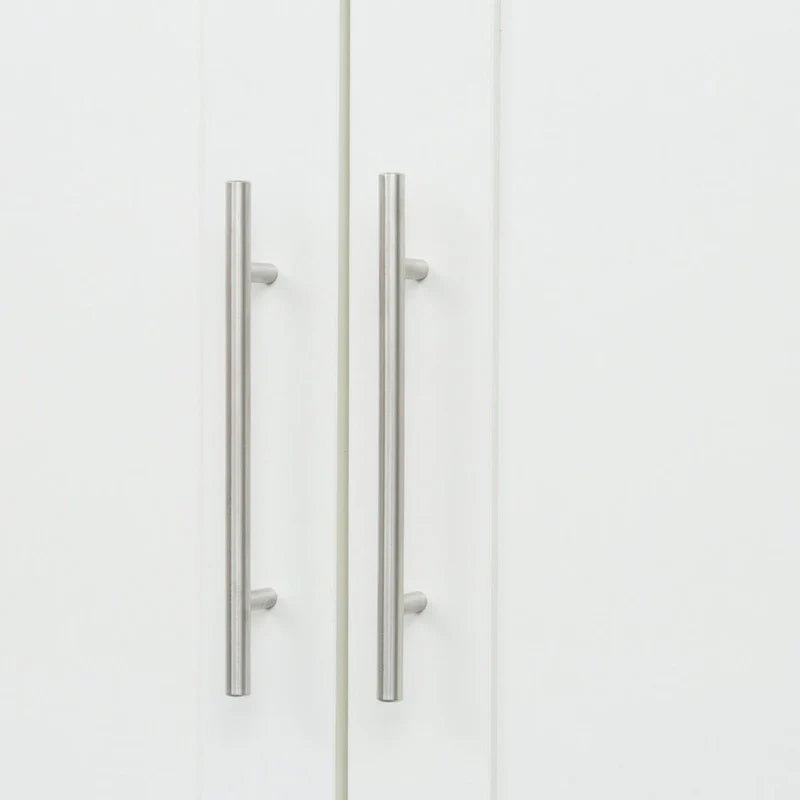 Armoire de rangement en bois blanc avec portes, tiroirs et tringle à vêtements