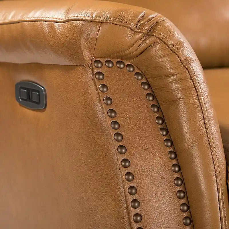 Fauteuil inclinable électrique en cuir véritable avec port USB – Dossier à oreilles clouté, ensemble de 2