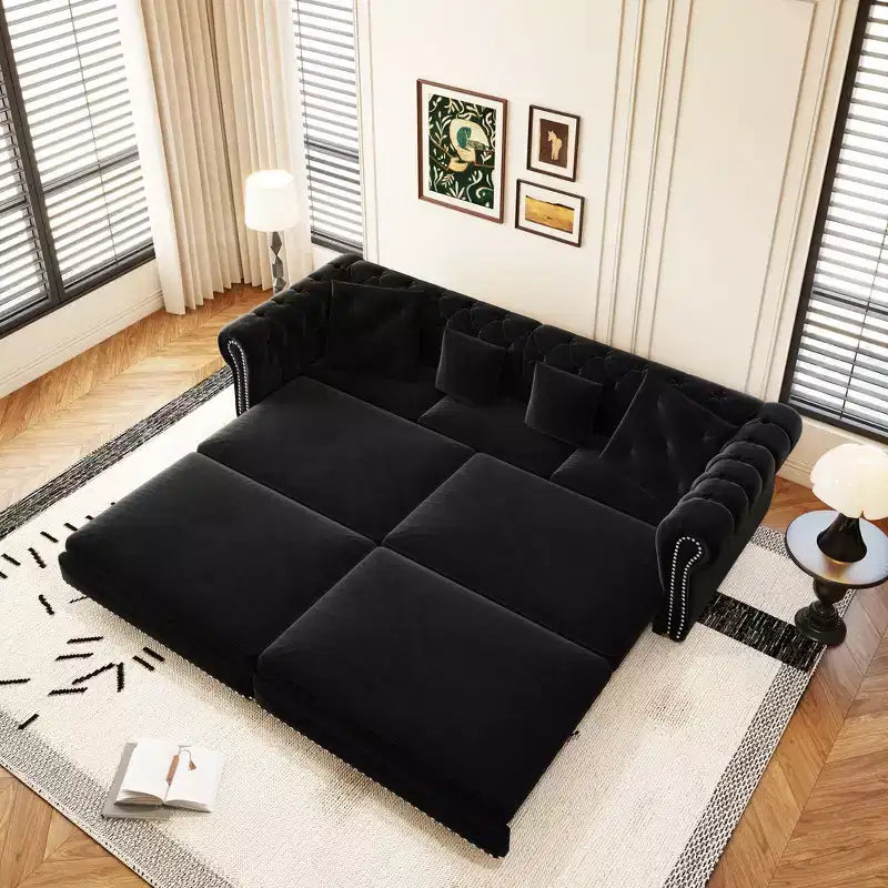 Canapé-lit gigogne 3-en-1 King Size Whisen Velvet et canapé convertible avec pouf mobile, design capitonné