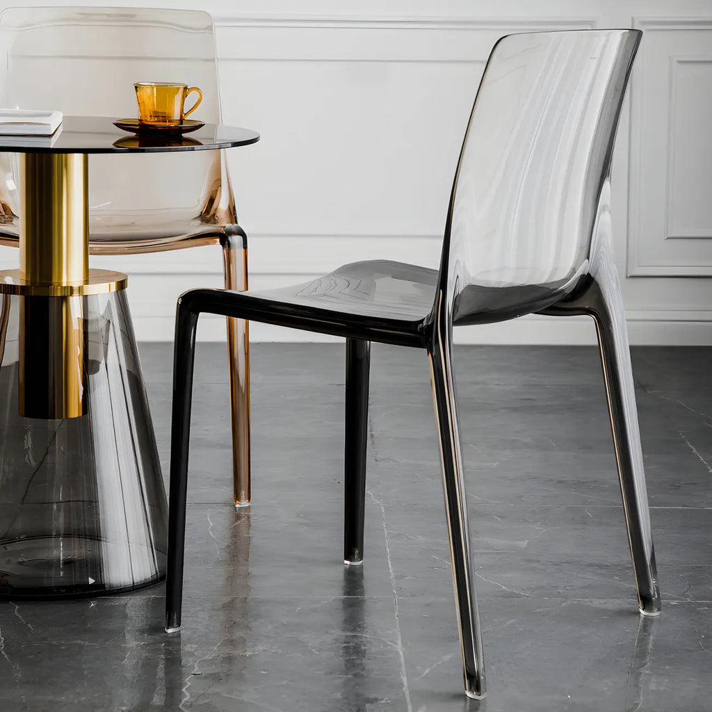 Chaise de salle à manger sans accoudoirs à dossier bas en acrylique ambre