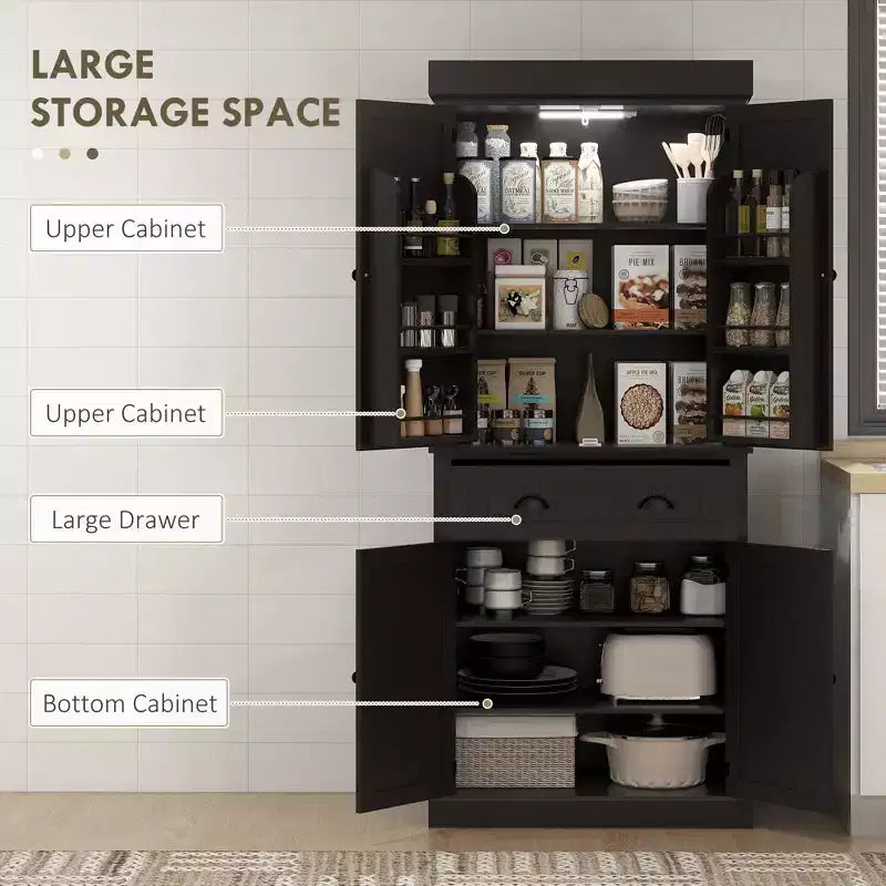 Garde-manger de cuisine de 71 po avec lumières DEL, 6 tablettes de porte, un tiroir et 4 tablettes réglables