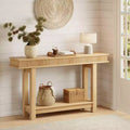 Console en bois cannelé de style campagnard, 2 niveaux avec étagère de rangement, table d'entrée rectangulaire étroite, derrière le canapé, pour hall d'entrée, couloir, salon