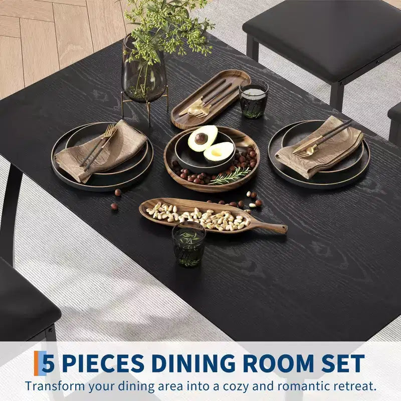 Ensemble de table et 4 chaises de cuisine avec cadre métallique, design biseauté