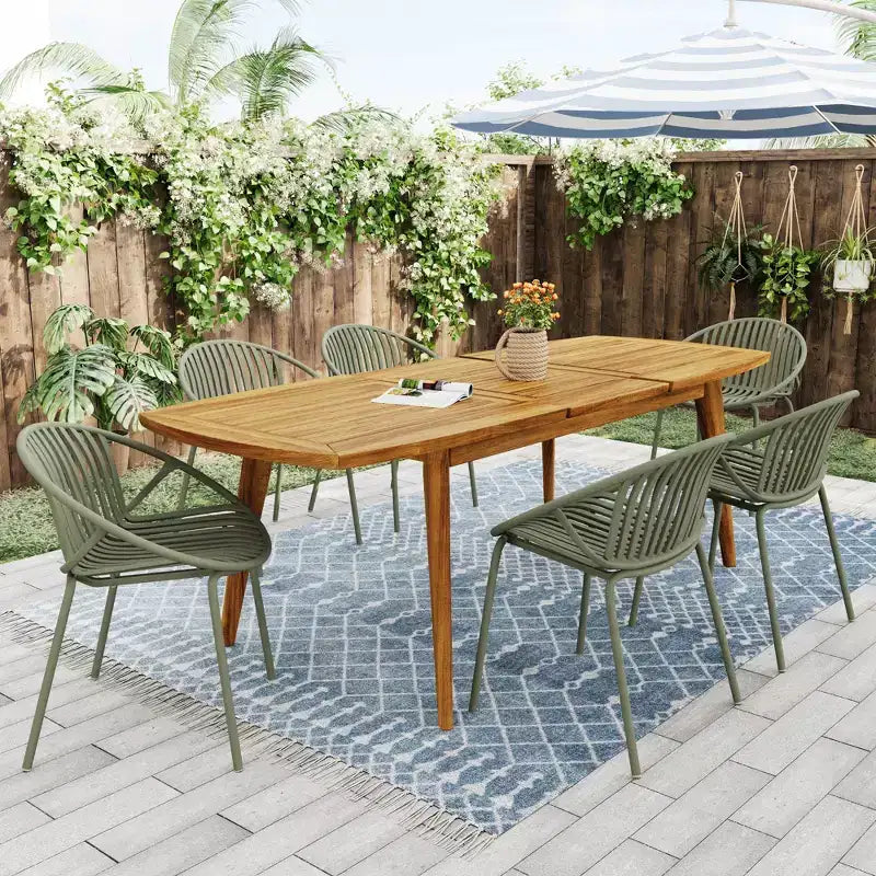 Ensemble de salle à manger d'extérieur 7 pièces extensible avec chaises empilables, table en bois d'acacia