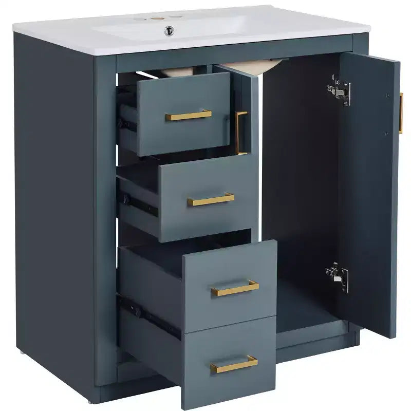 Meuble-lavabo de salle de bain 30 po avec armoire et 3 tiroirs – Noir / Bleu / Vert / Indigo / Blanc