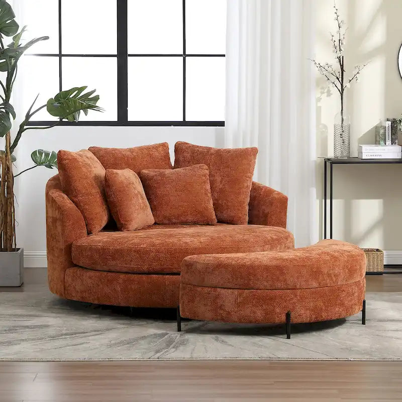 Fauteuil Moderne Rond Avec 5 Coussins Et Pouf Optionnel