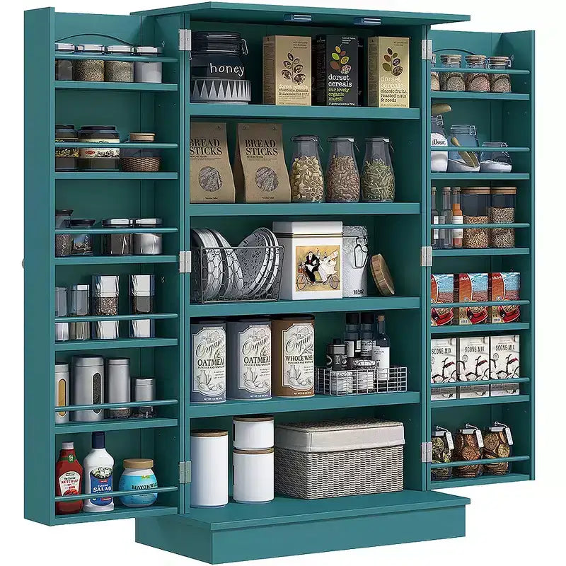 HOMCOM Meuble de cuisine 41, Armoire de cuisine à 2 portes avec 5 étagères de rangement, 12 porte-épices et étagères réglables pour salle à manger