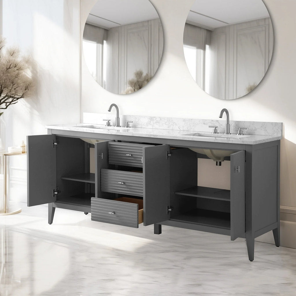 Meuble-lavabo de salle de bain Vanity Art 72 po à double vasque avec dessus en marbre reconstitué