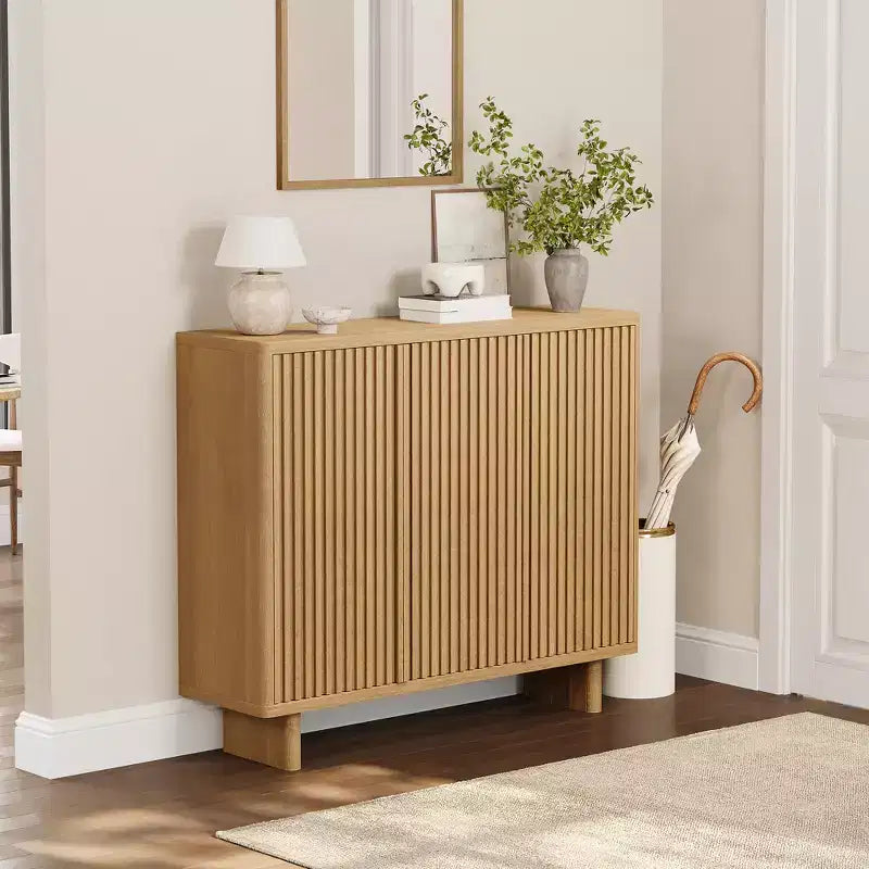 Meuble à chaussures Acekool 46 avec porte cannelée, meuble de rangement 5 niveaux, banc d'entrée rustique pour couloir, 41,5H