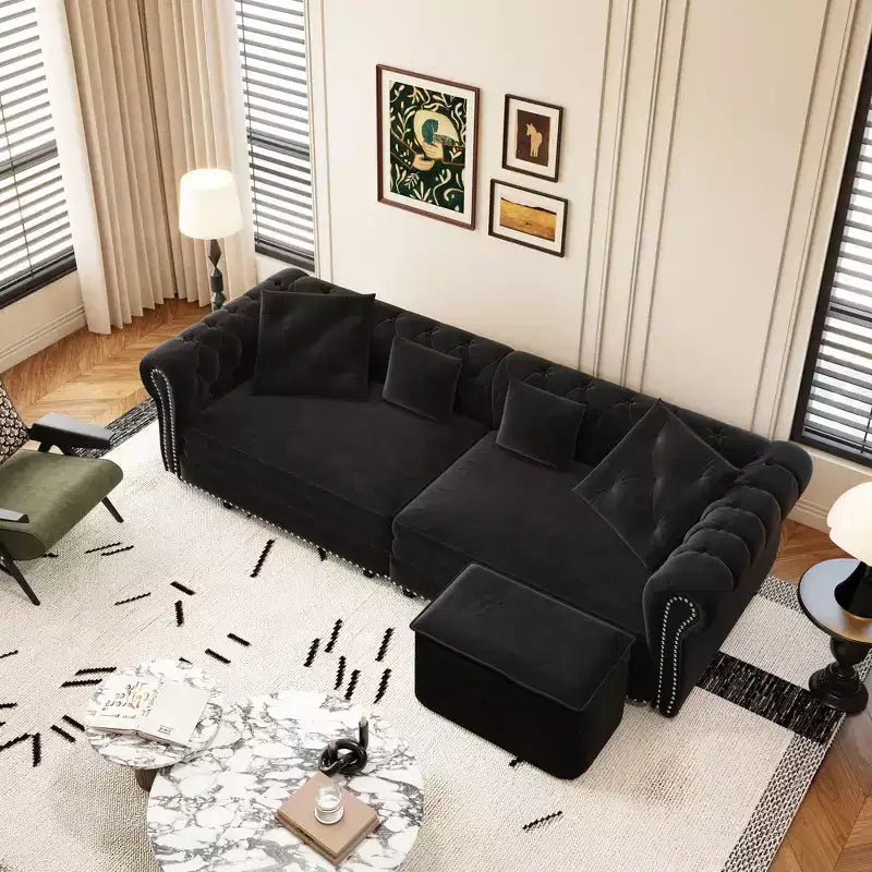 Canapé-lit gigogne 3-en-1 King Size Whisen Velvet et canapé convertible avec pouf mobile, design capitonné