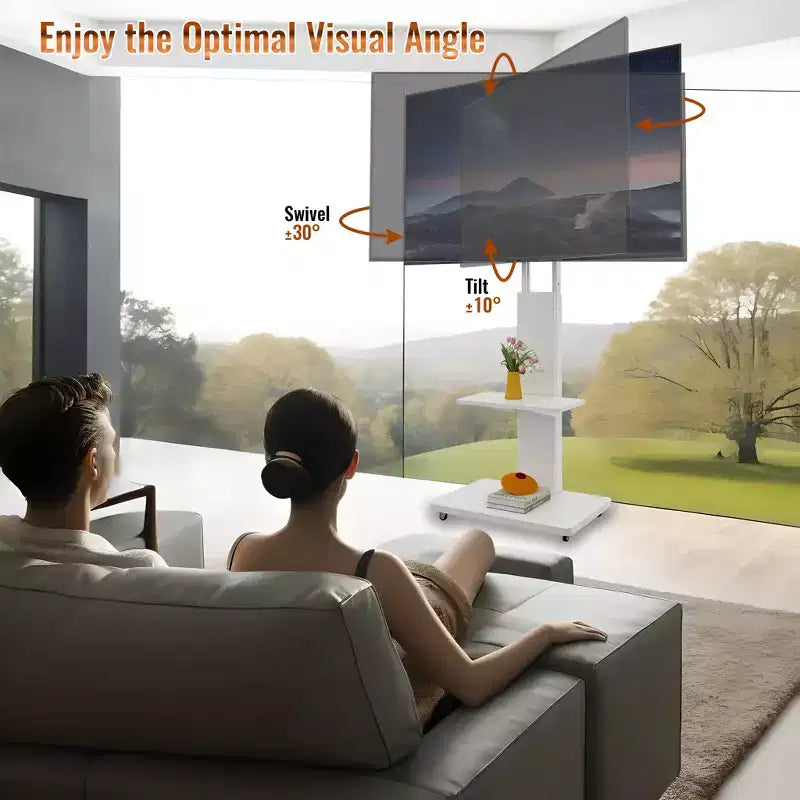 Meuble TV pour téléviseurs de 32 à 75 pouces, Chariot TV mobile à hauteur réglable avec tiroir et roulettes pour salon, chambre, bureaux -ModernLuxe