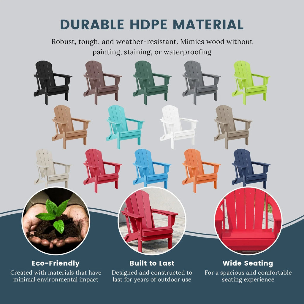Chaise Adirondack pliante d'extérieur tout temps Polytrends Laguna résistante à la décoloration pour patio