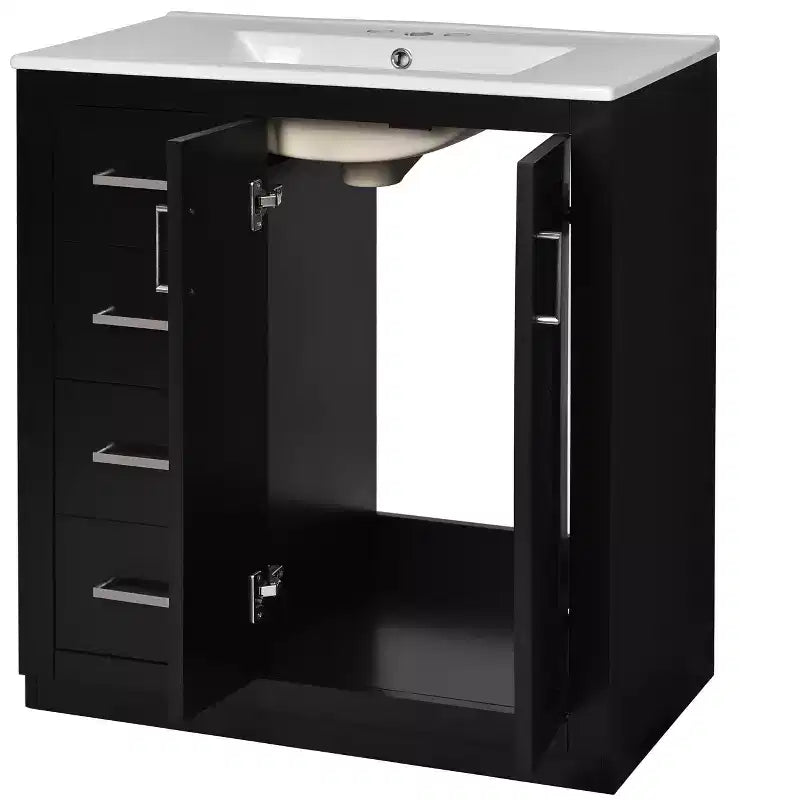 Meuble-lavabo de salle de bain 30 po avec armoire et 3 tiroirs – Noir / Bleu / Vert / Indigo / Blanc