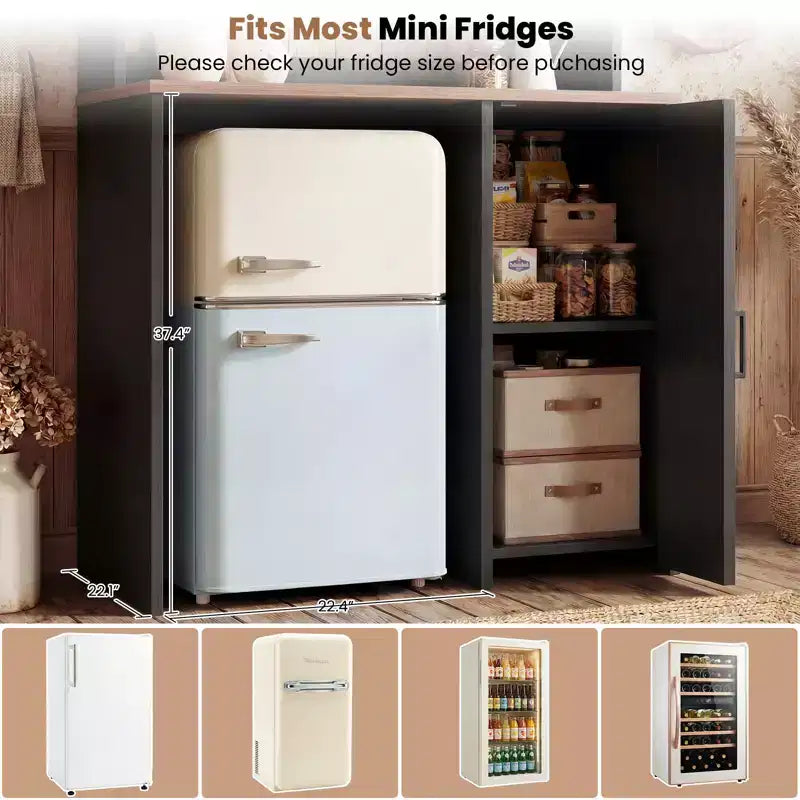 Meuble de cuisine Besiost avec espace mini-réfrigérateur, meuble de bar à café avec étagère de rangement