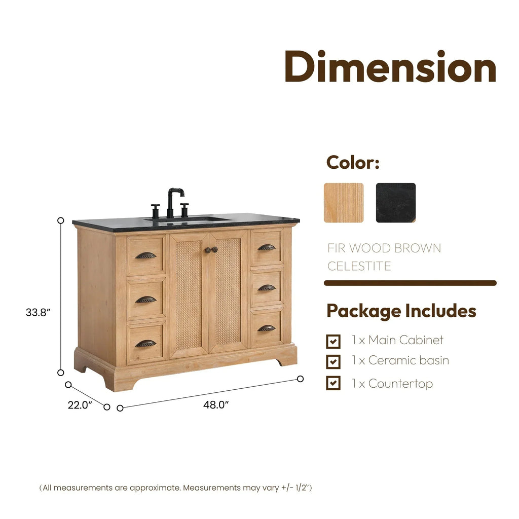 Meuble sous-vasque Hervas avec plateau en marbre naturel, sans miroir
