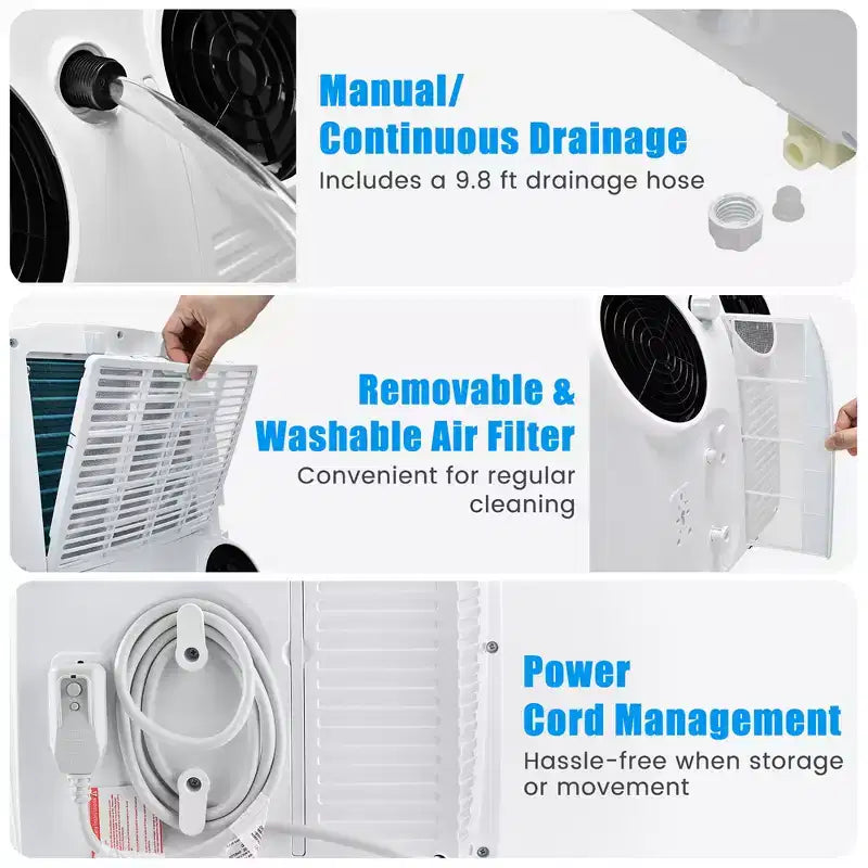 Climatiseur portable Costway 8000 BTU (11 500 BTU ASHRAE) à double tuyau 3 en 1 avec télécommande