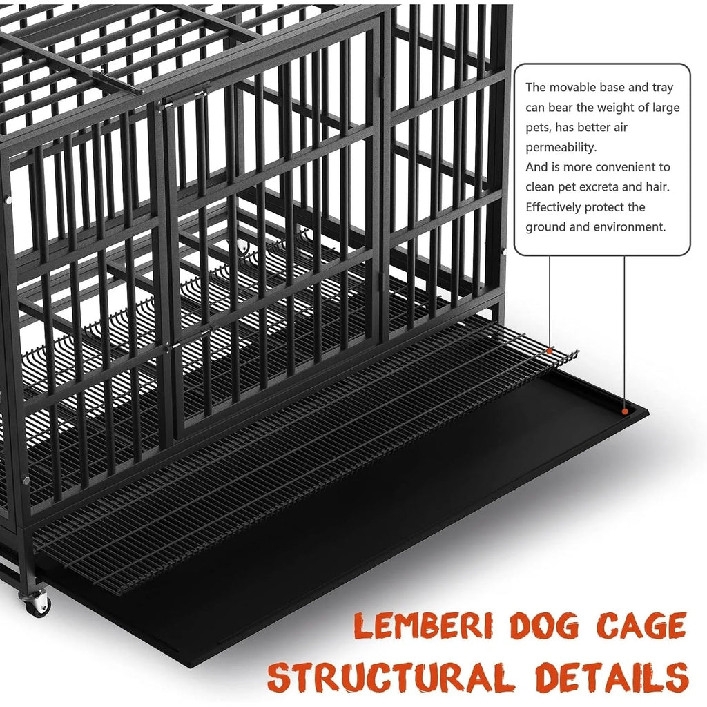BOSSIN Cage pour Chien Robuste Indestructible 48/38 Pouces, Niche Anti-Évasion avec Roues Verrouillables