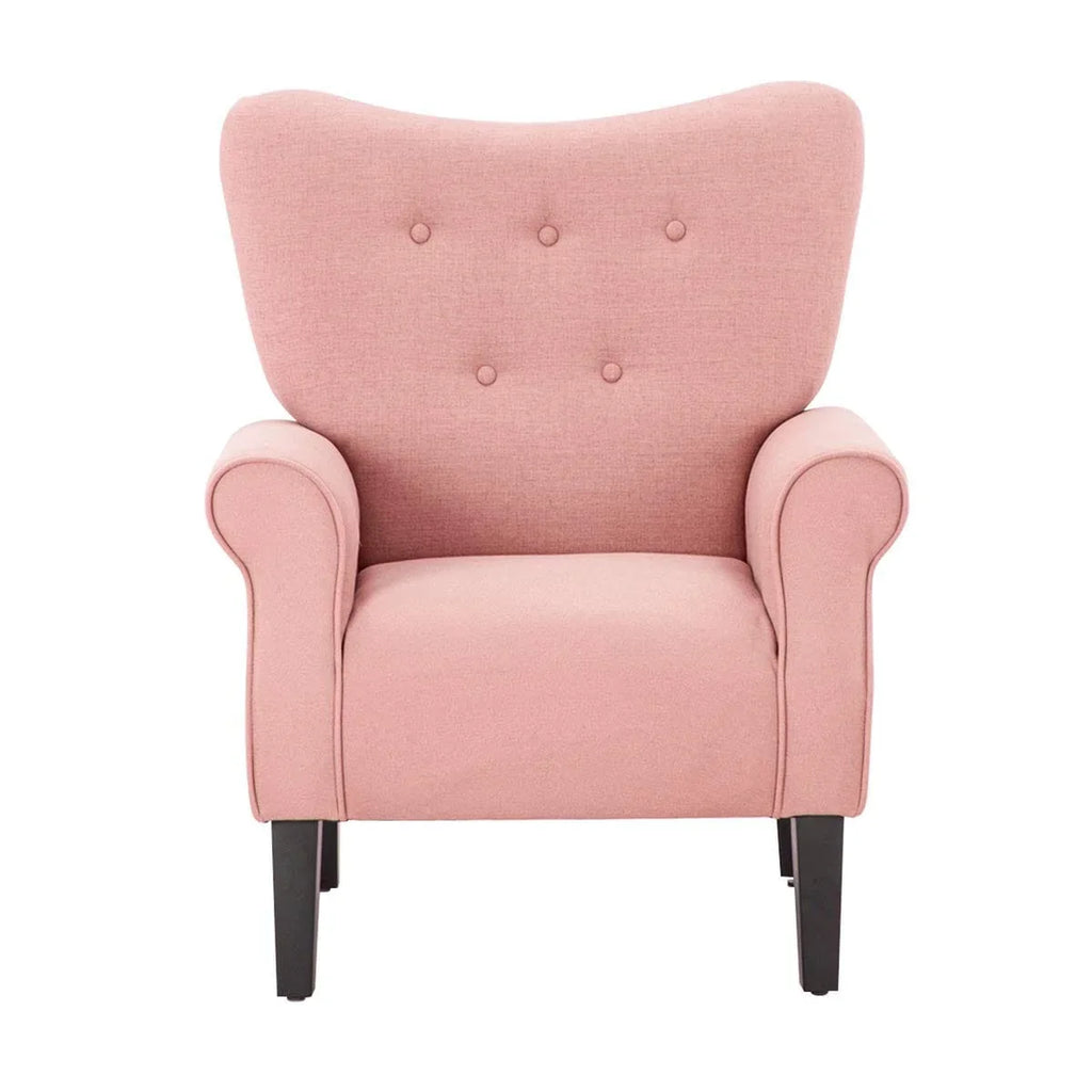Fauteuil d'appoint moderne Erommy, fauteuil à dossier haut, canapé simple en tissu rembourré avec boutons et pieds en bois pour salon